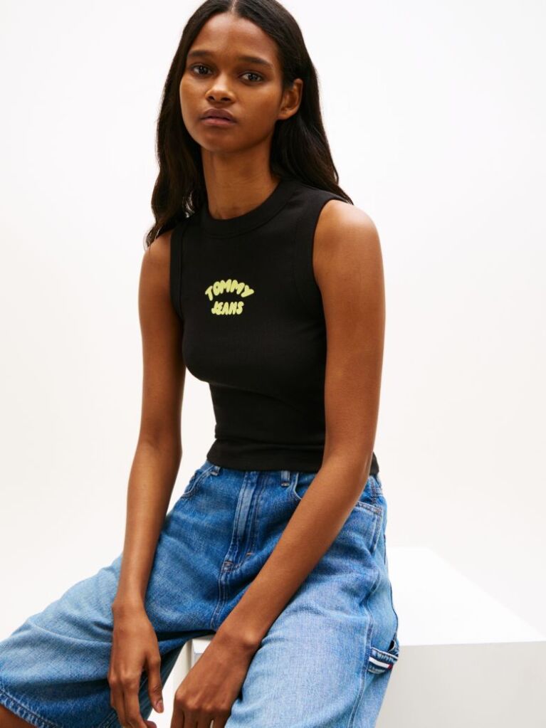 Black Bubble Logo Slim Tank Top  Women