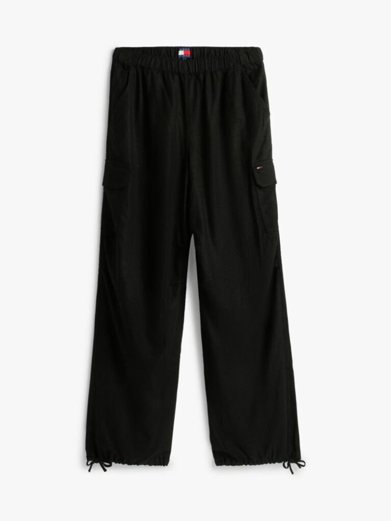 Black Linen Blend Wide Leg Cargo Trousers  Women
