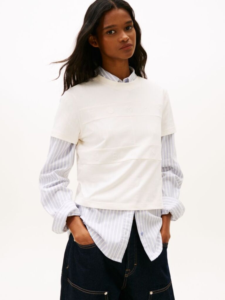 White Tonal Logo Crew Neck T-Shirt  Women