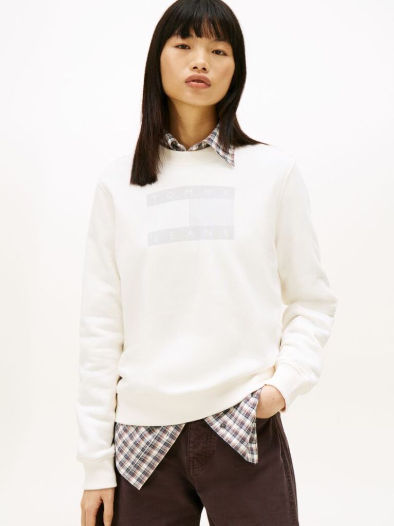 Beige Tonal Tommy Flag Sweatshirt  Women
