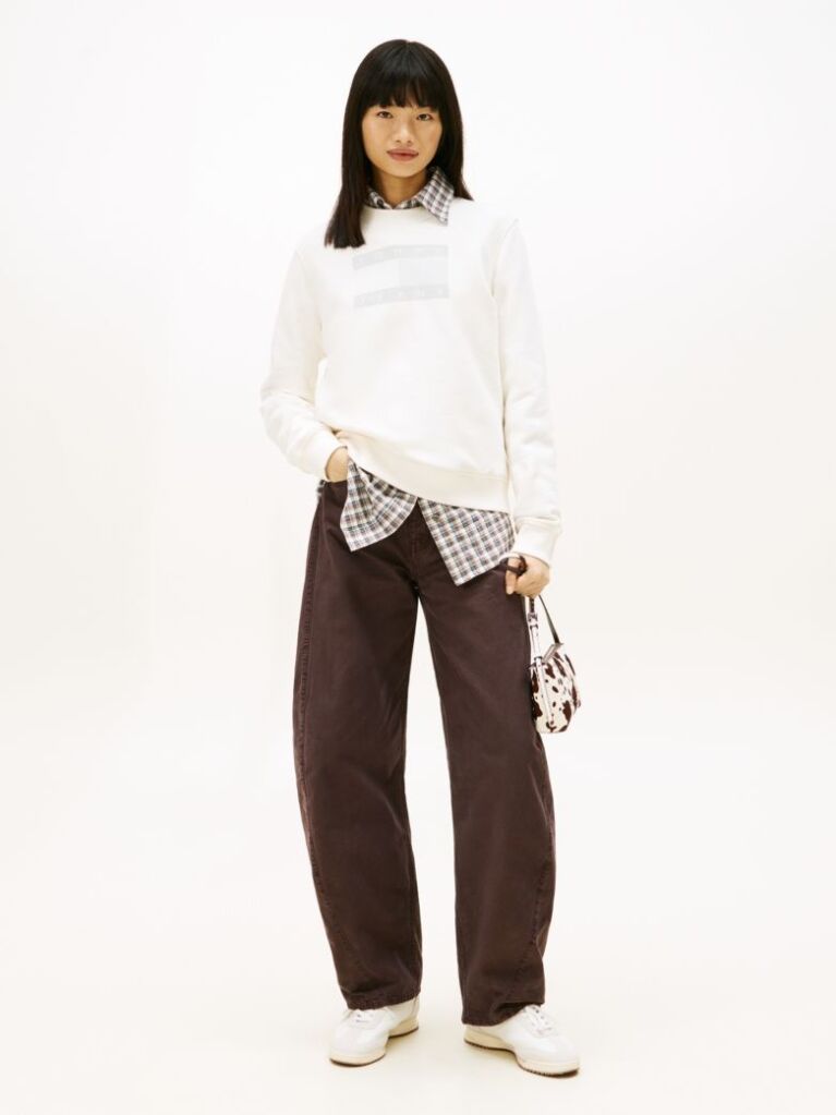 Beige Tonal Tommy Flag Sweatshirt  Women