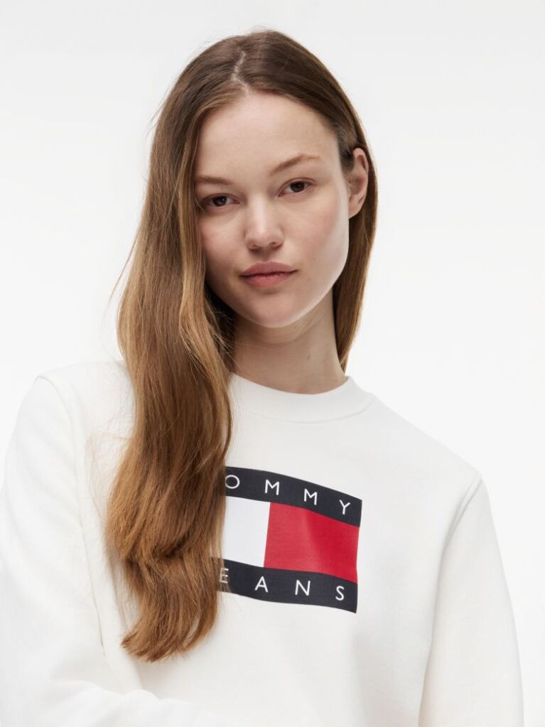 Άσπρο Tonal Φούτερ Με Tommy Σημαία  Γυναίκες