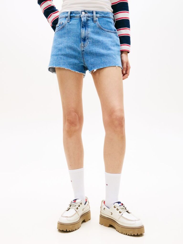Denim Raw Hem Faded Denim Shorts  Women