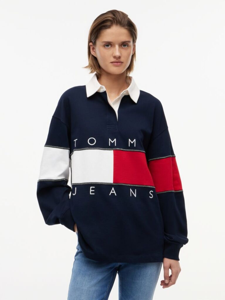 Μπλε Oversized Μπλούζα Πόλο Με Σημαία Tommy  Γυναίκες
