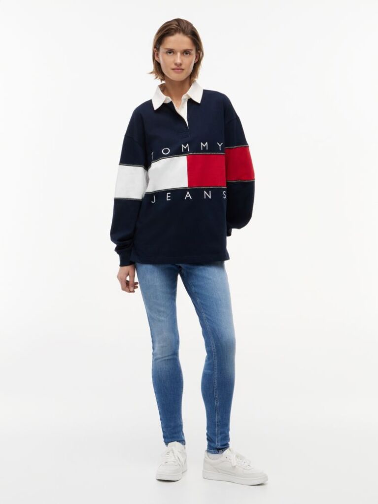 Μπλε Oversized Μπλούζα Πόλο Με Σημαία Tommy  Γυναίκες