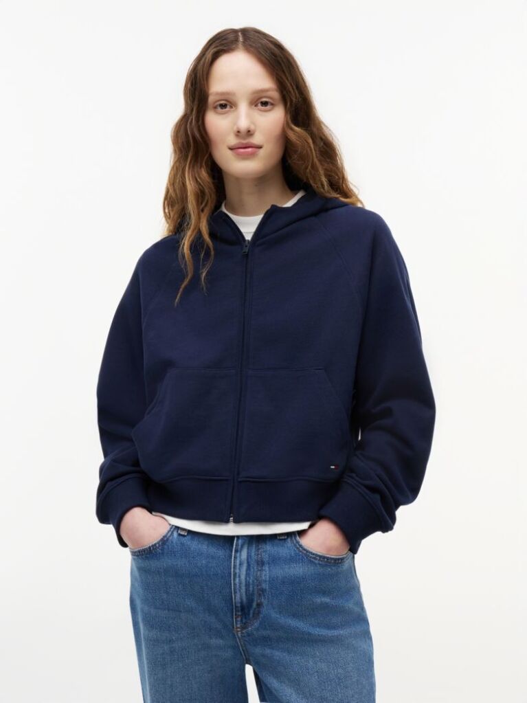 Μπλε Hoody Σε Boxy Γραμμή Με Φερμουάρ  Γυναίκες