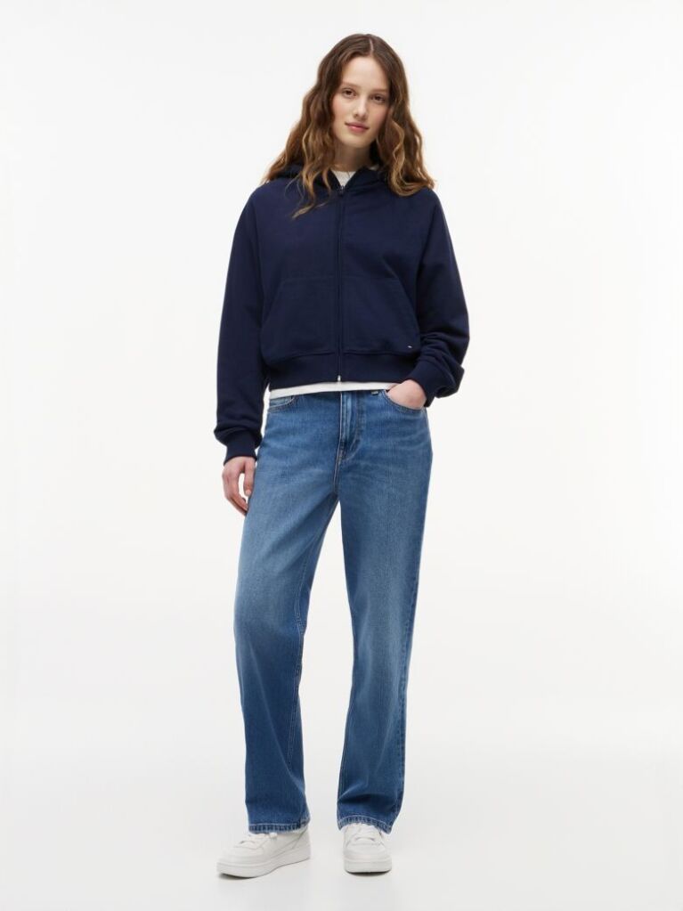 Μπλε Hoody Σε Boxy Γραμμή Με Φερμουάρ  Γυναίκες