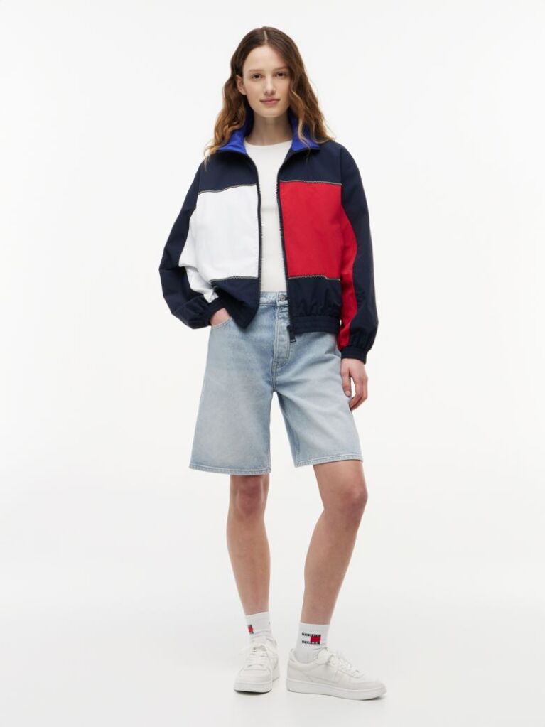 Μπλε Oversized Αντιανεμικό Τζάκετ Με Λογότυπο Στην Πλάτη  Γυναίκες