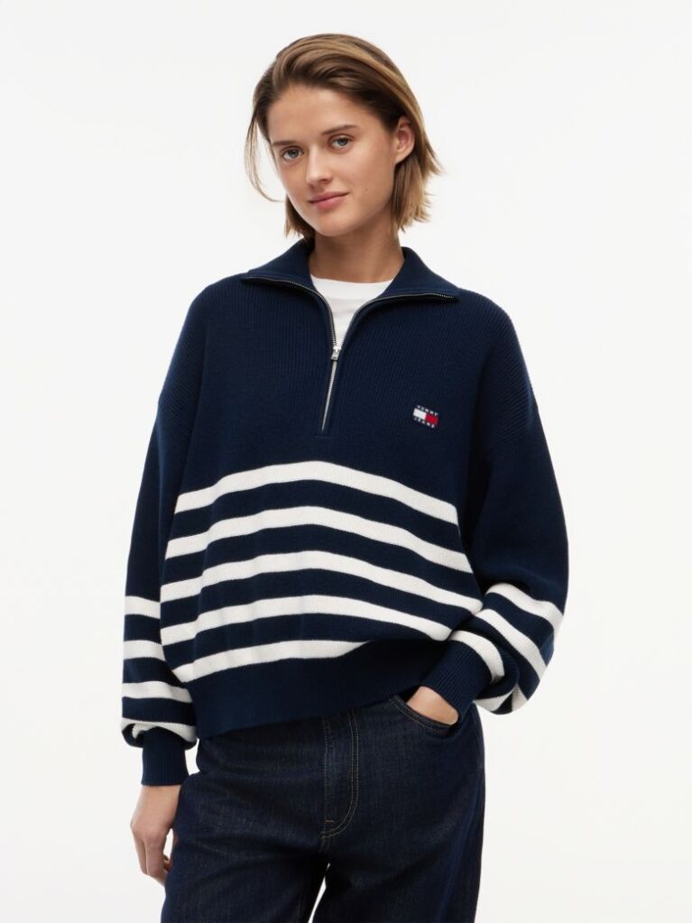 Multi Tommy Badge Stripe Quarter-Zip Jumper  Women