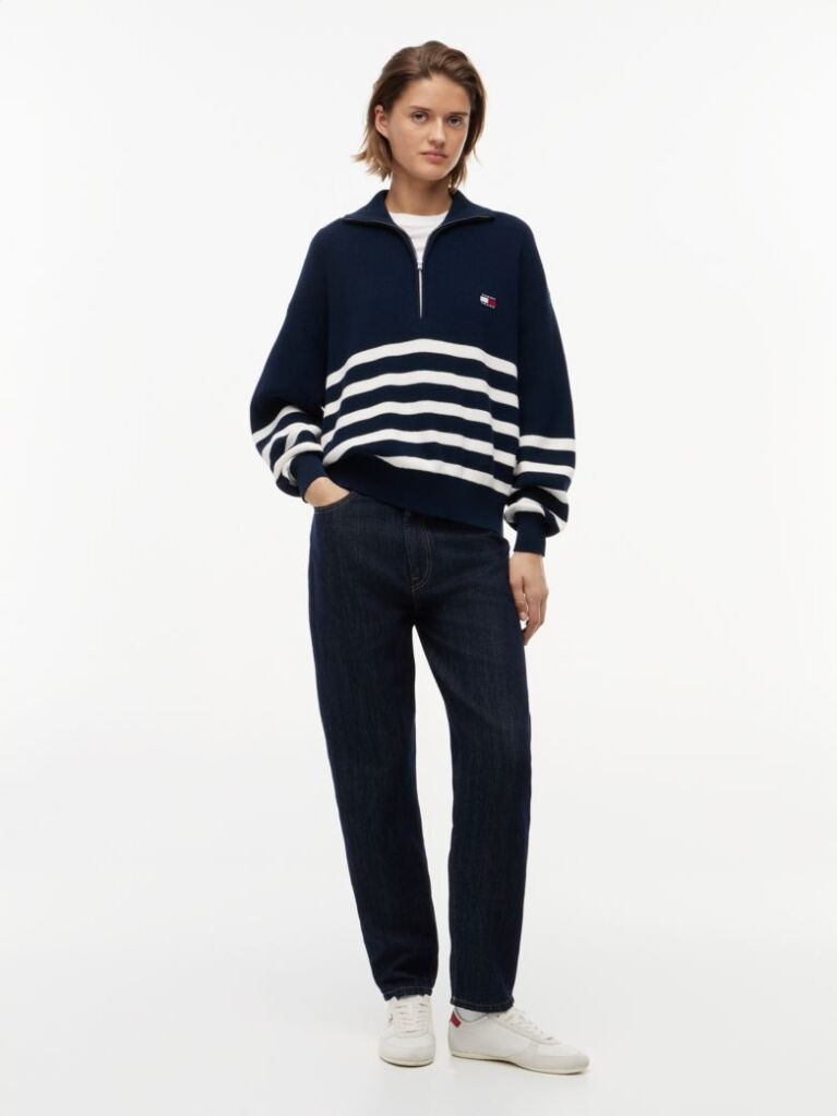 Multi Tommy Badge Stripe Quarter-Zip Jumper  Women