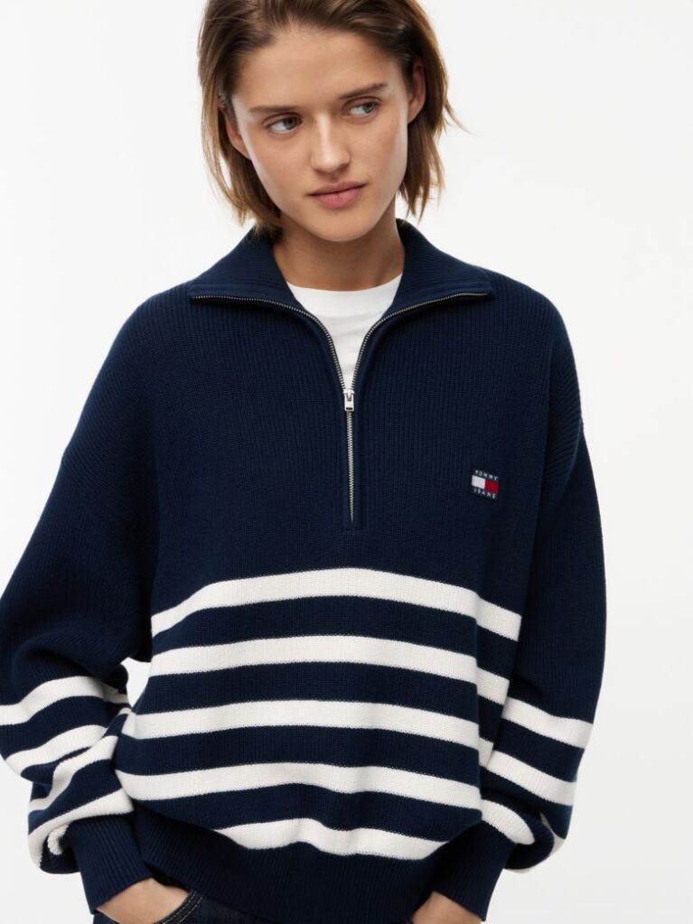 Multi Tommy Badge Stripe Quarter-Zip Jumper  Women