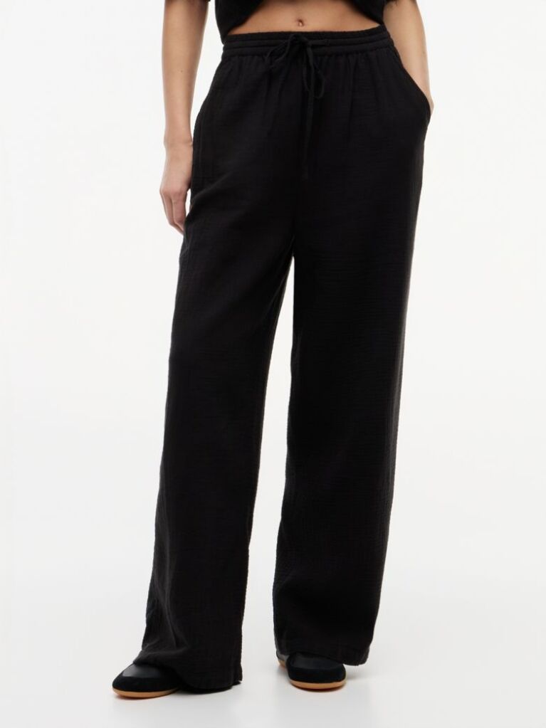 Black Crinkle Textured Loose Trousers  Women