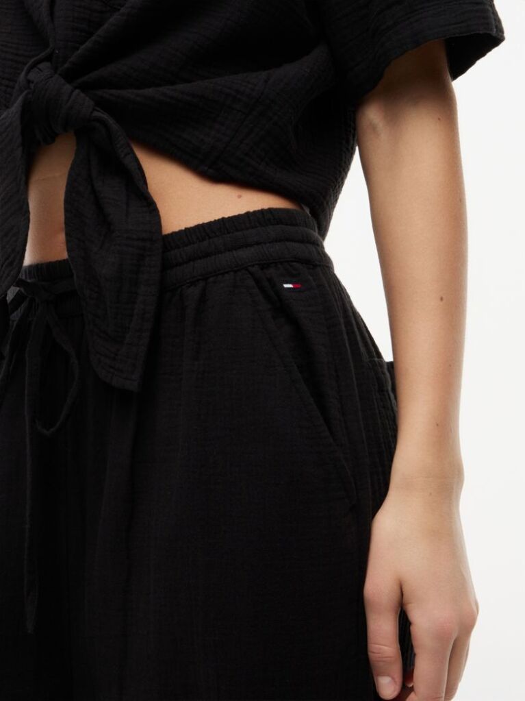 Black Crinkle Textured Loose Trousers  Women