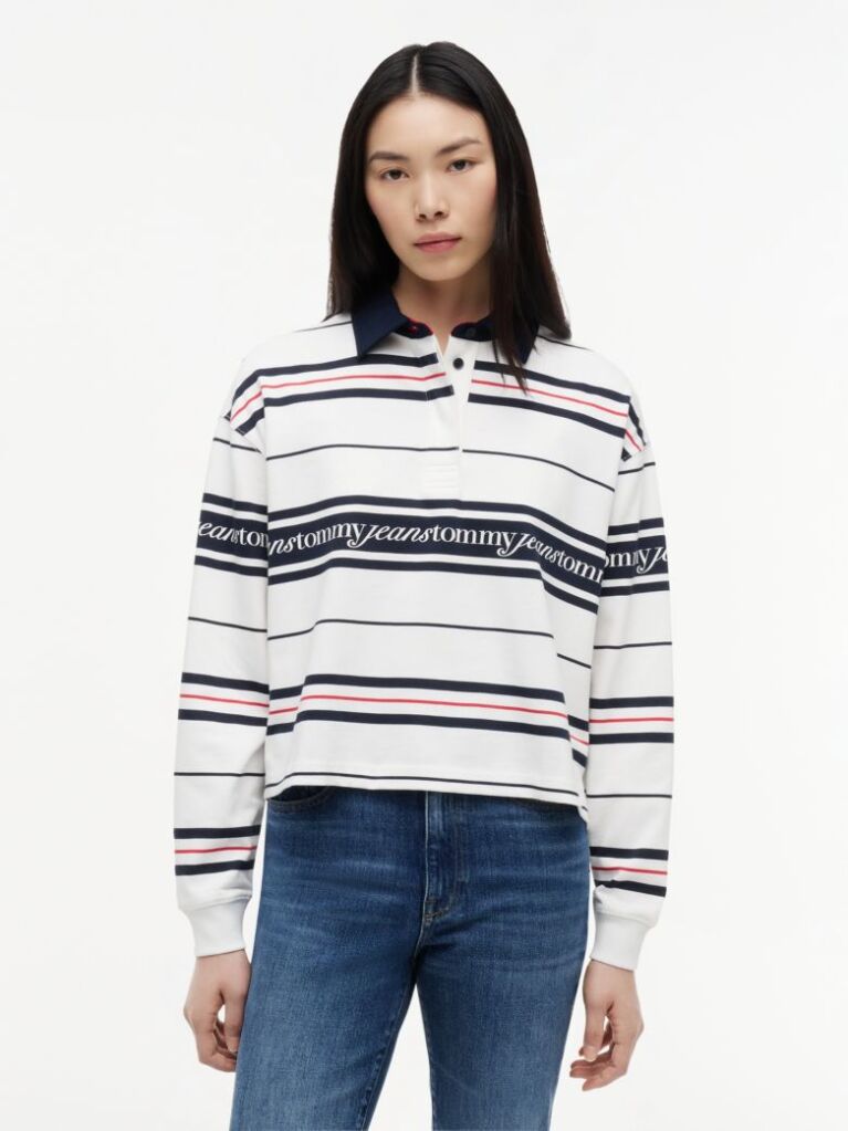 White Repeat Logo Relaxed Rugby Shirt  Women