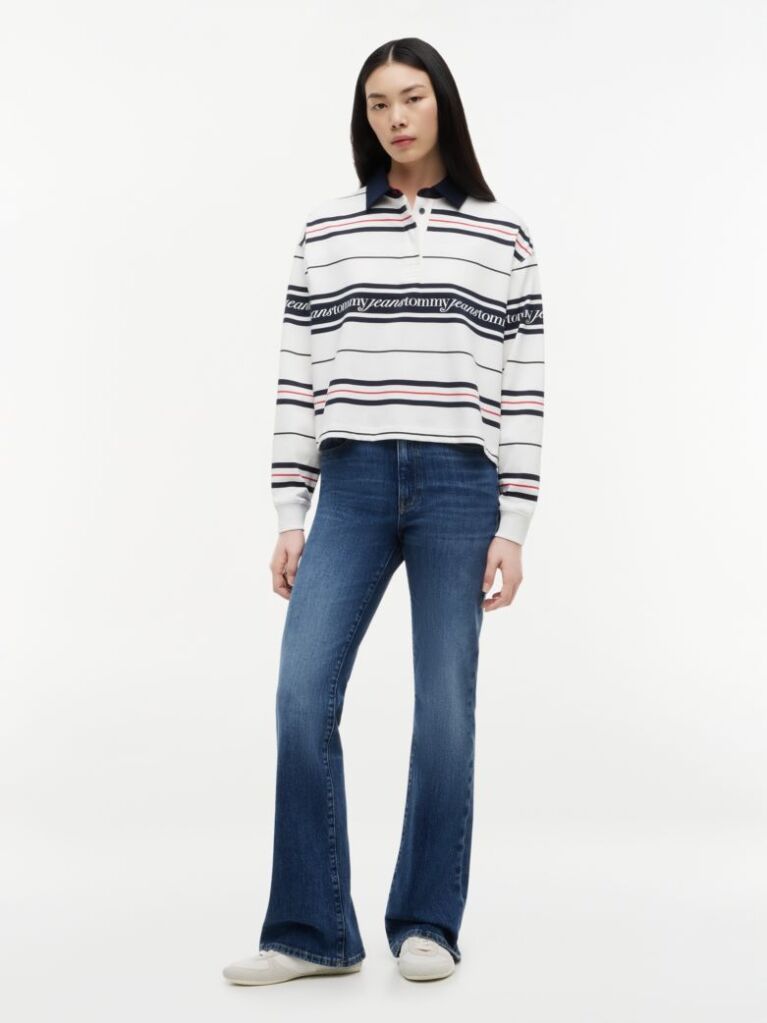 White Repeat Logo Relaxed Rugby Shirt  Women