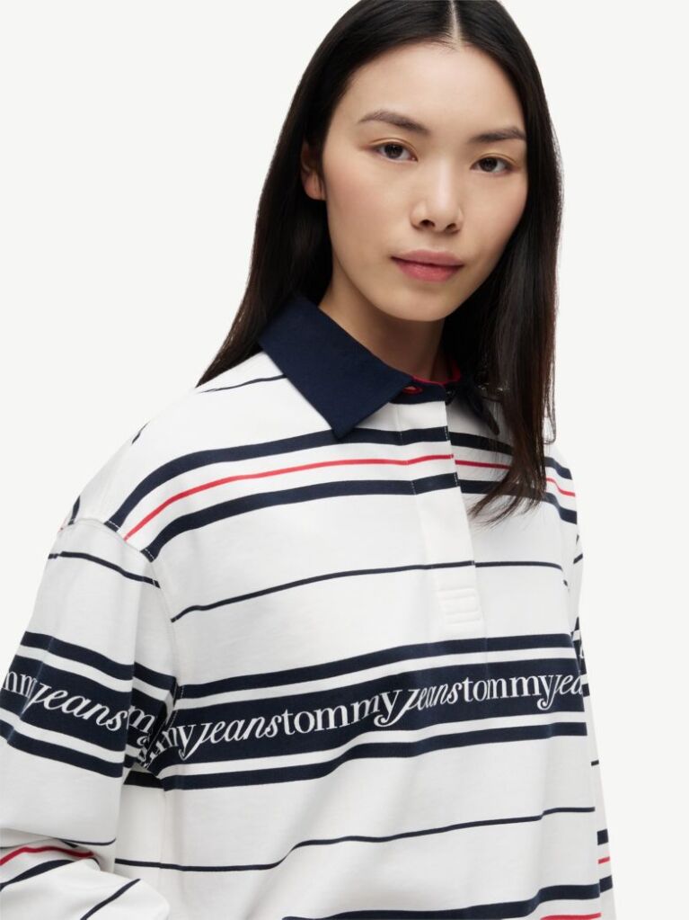 White Repeat Logo Relaxed Rugby Shirt  Women