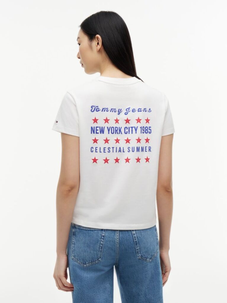 Άσπρο T-Shirt Με Στρογγυλή Λαιμόκοψη Και Μοτίβο Στην Πλάτη  Γυναίκες