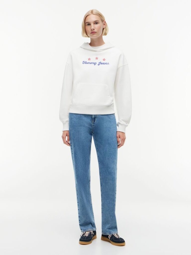 Άσπρο Hoody Σε Γραμμή Boxy Και Λογότυπο Στην Πλάτη  Γυναίκες