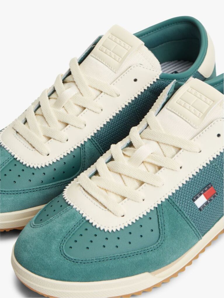 Multi Retro Leather Mixed Texture Serrated Trainers  Men