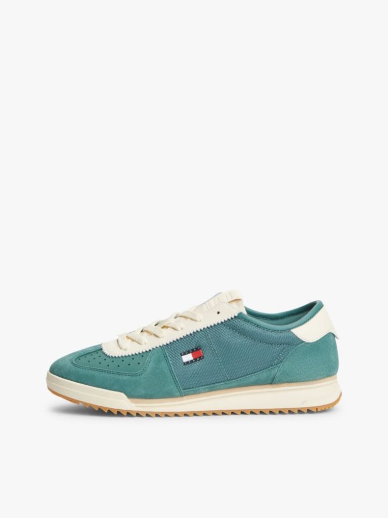 Multi Retro Leather Mixed Texture Serrated Trainers  Men