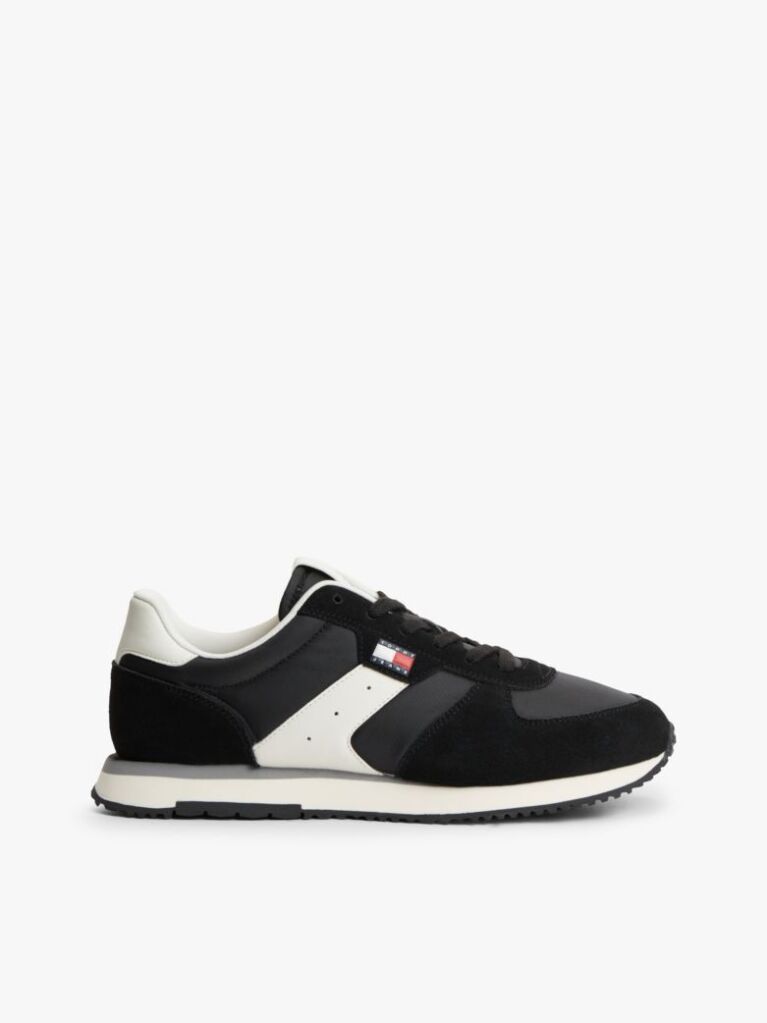 Black Suede Mixed Texture Trainers  Men
