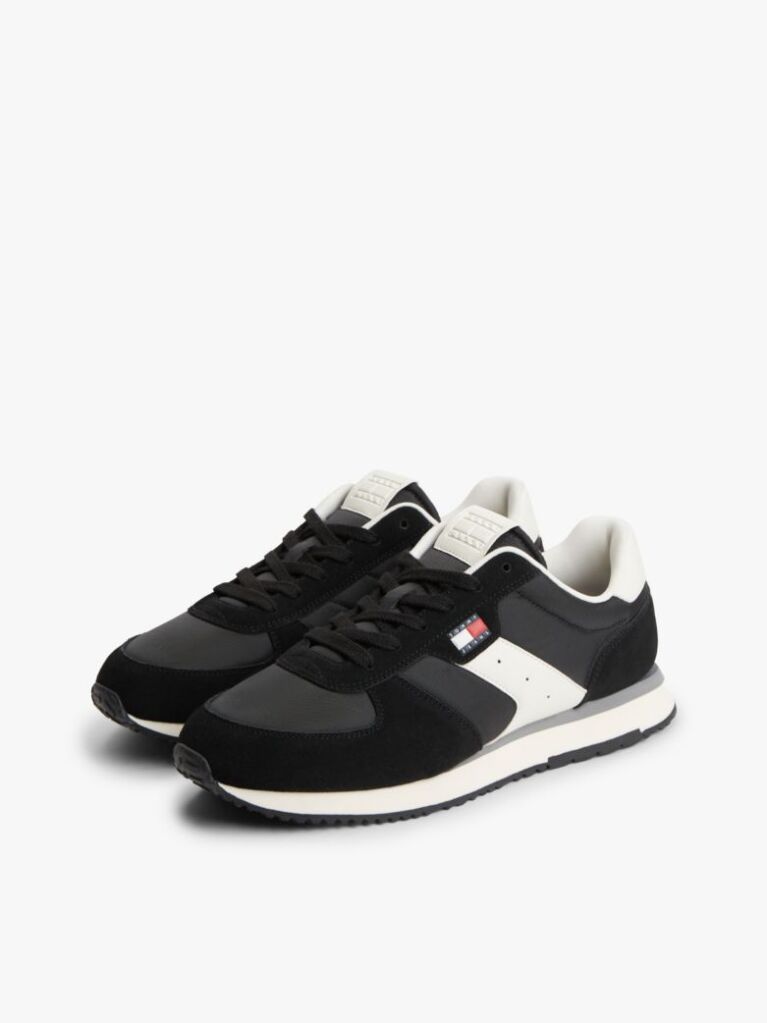 Black Suede Mixed Texture Trainers  Men