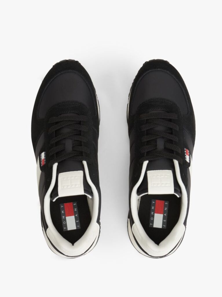 Black Suede Mixed Texture Trainers  Men