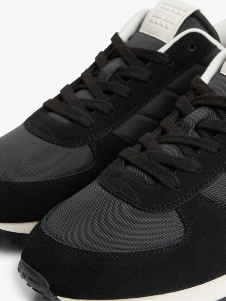Black Suede Mixed Texture Trainers  Men
