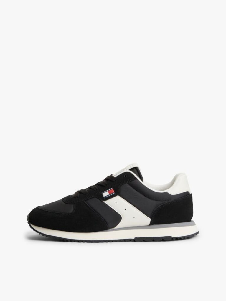 Black Suede Mixed Texture Trainers  Men