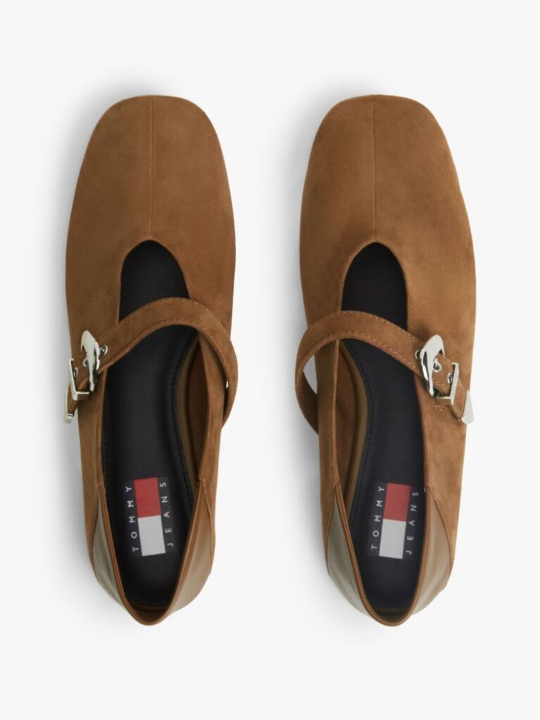 Brown Suede Buckle Square Toe Ballerinas  Women
