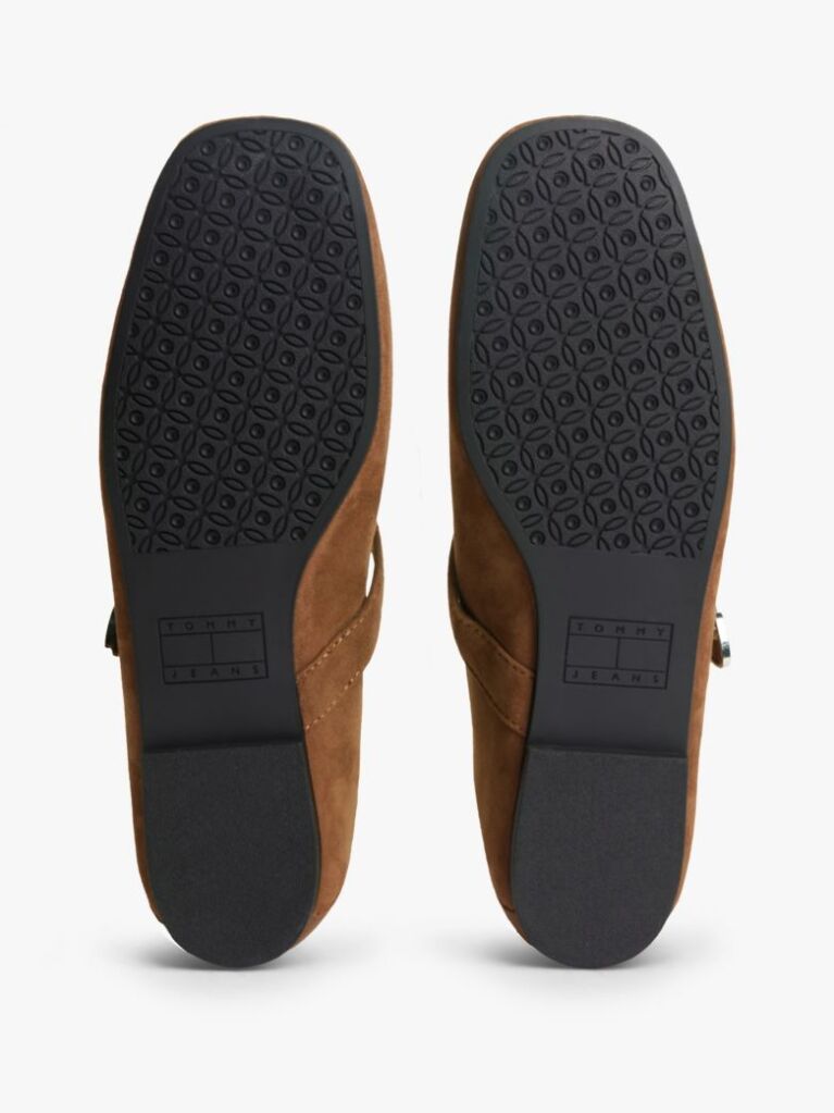 Brown Suede Buckle Square Toe Ballerinas  Women
