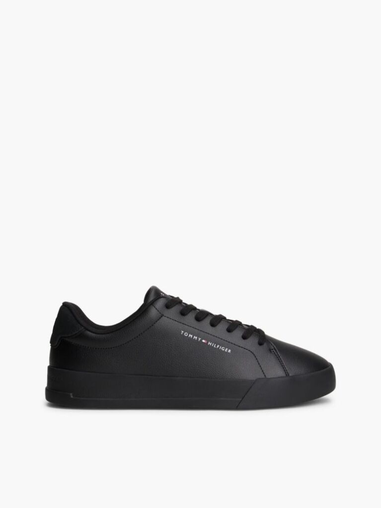 Black Pebble Grain Court Trainers  Men