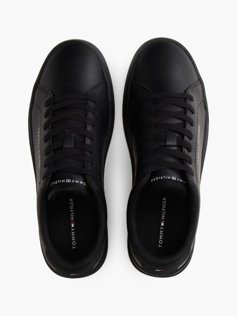 Black Pebble Grain Court Trainers  Men