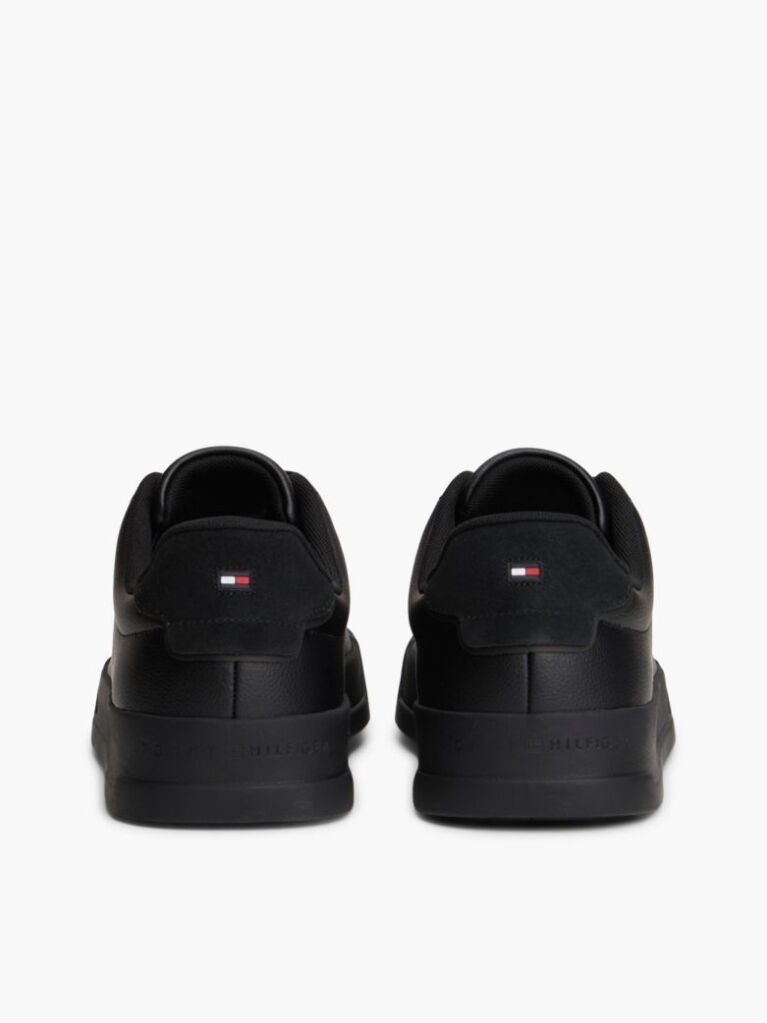 Black Pebble Grain Court Trainers  Men