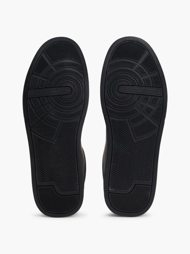 Black Pebble Grain Court Trainers  Men