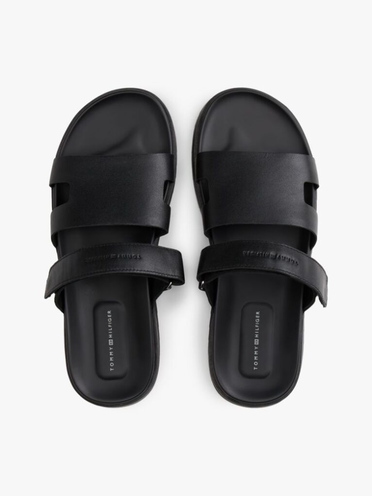 Black Premium Leather Cutout Sandals  Men