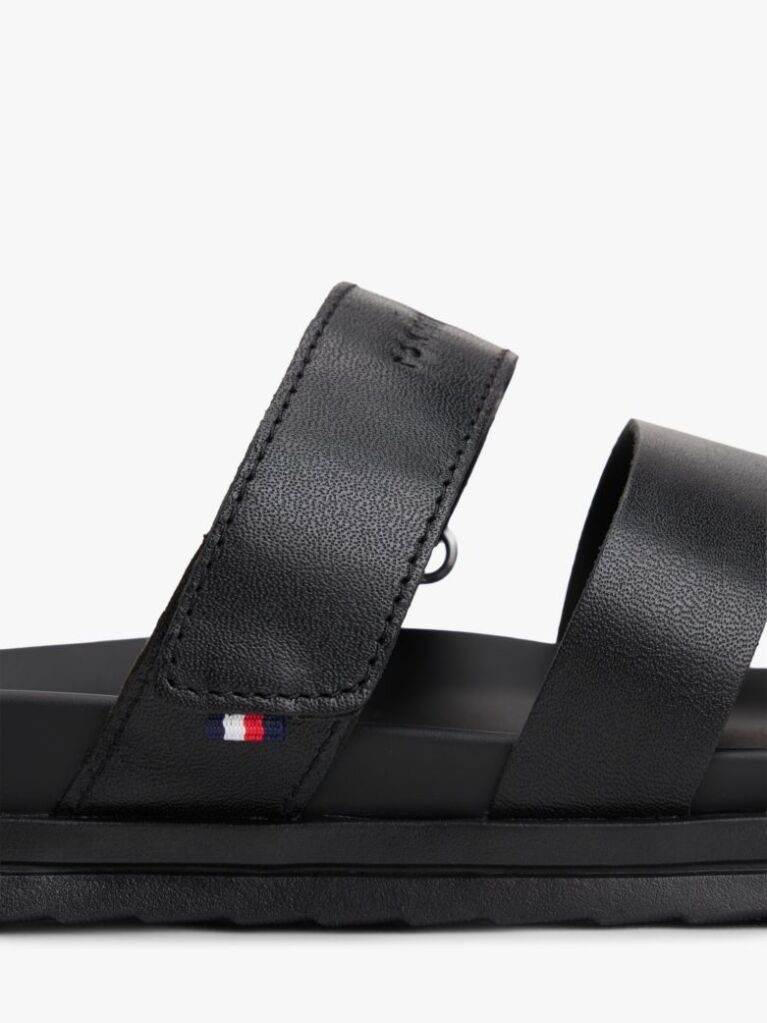 Black Premium Leather Cutout Sandals  Men