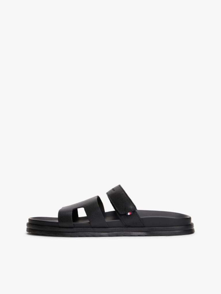 Black Premium Leather Cutout Sandals  Men