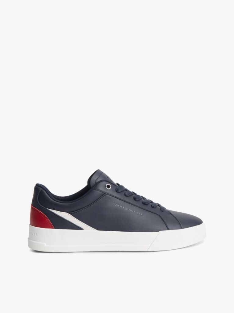 Blue Signature Colour-Blocked Leather Court Trainers  Men