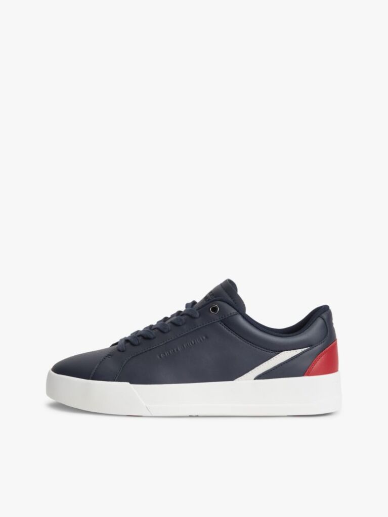 Blue Signature Colour-Blocked Leather Court Trainers  Men