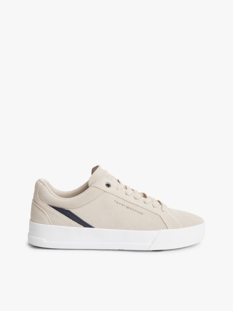 Beige Suede Court Trainers  Men
