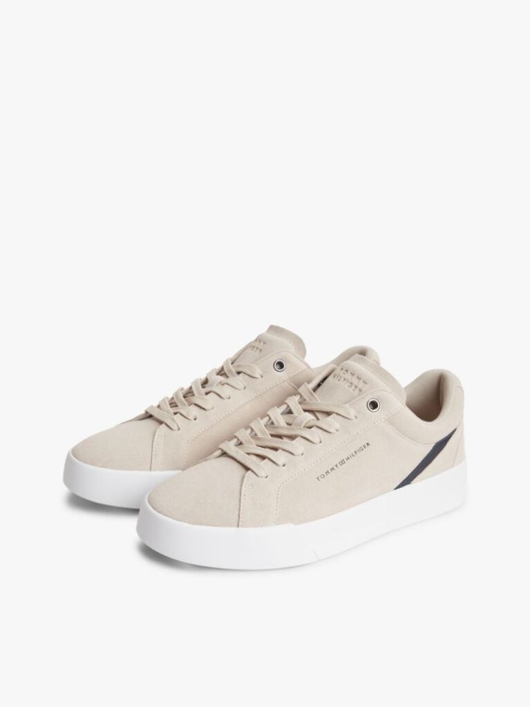 Beige Suede Court Trainers  Men