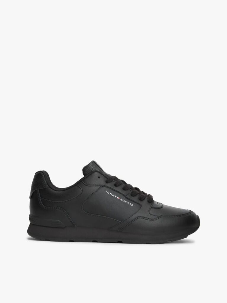 Μαύρο Δερμάτινα Sneakers Με Λογότυπο  Άνδρες