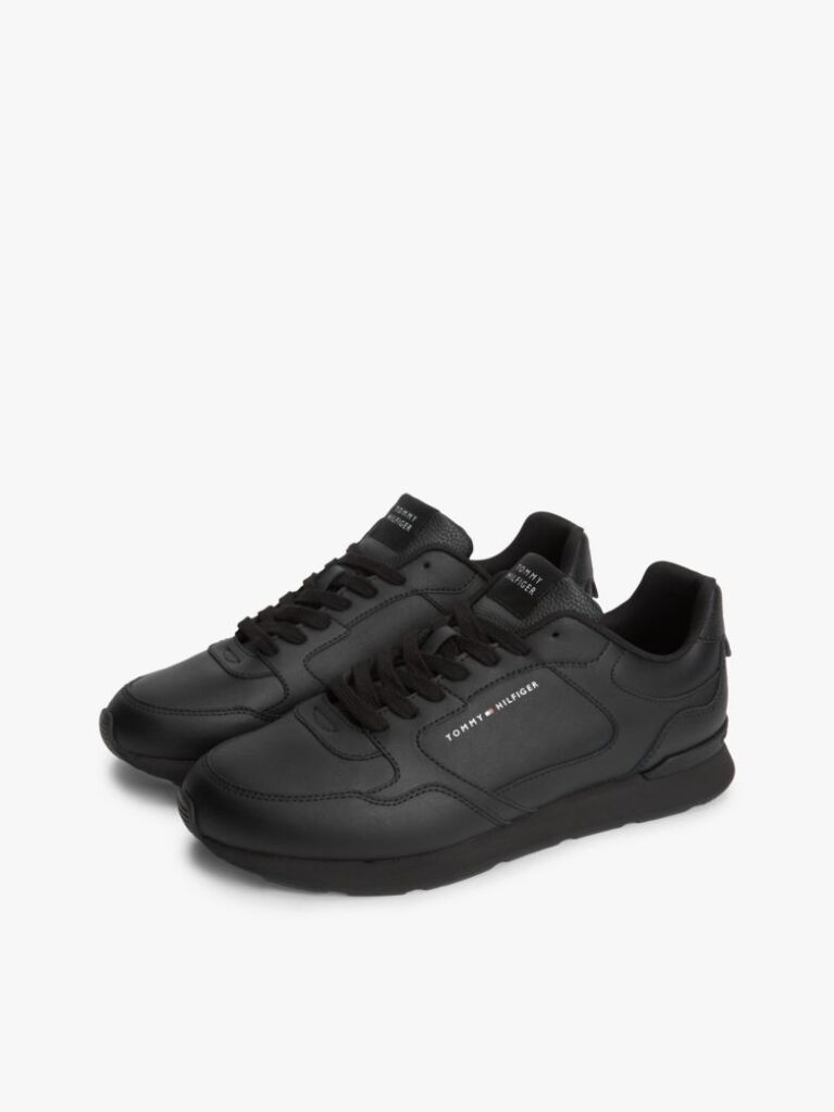 Μαύρο Δερμάτινα Sneakers Με Λογότυπο  Άνδρες