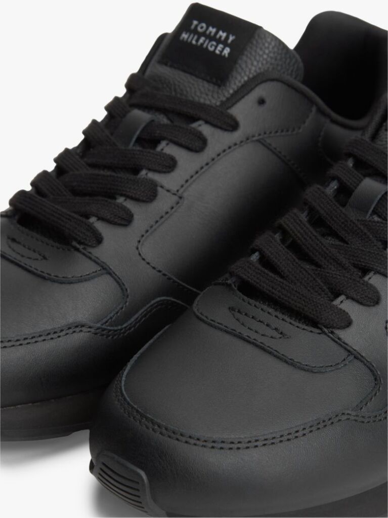 Μαύρο Δερμάτινα Sneakers Με Λογότυπο  Άνδρες