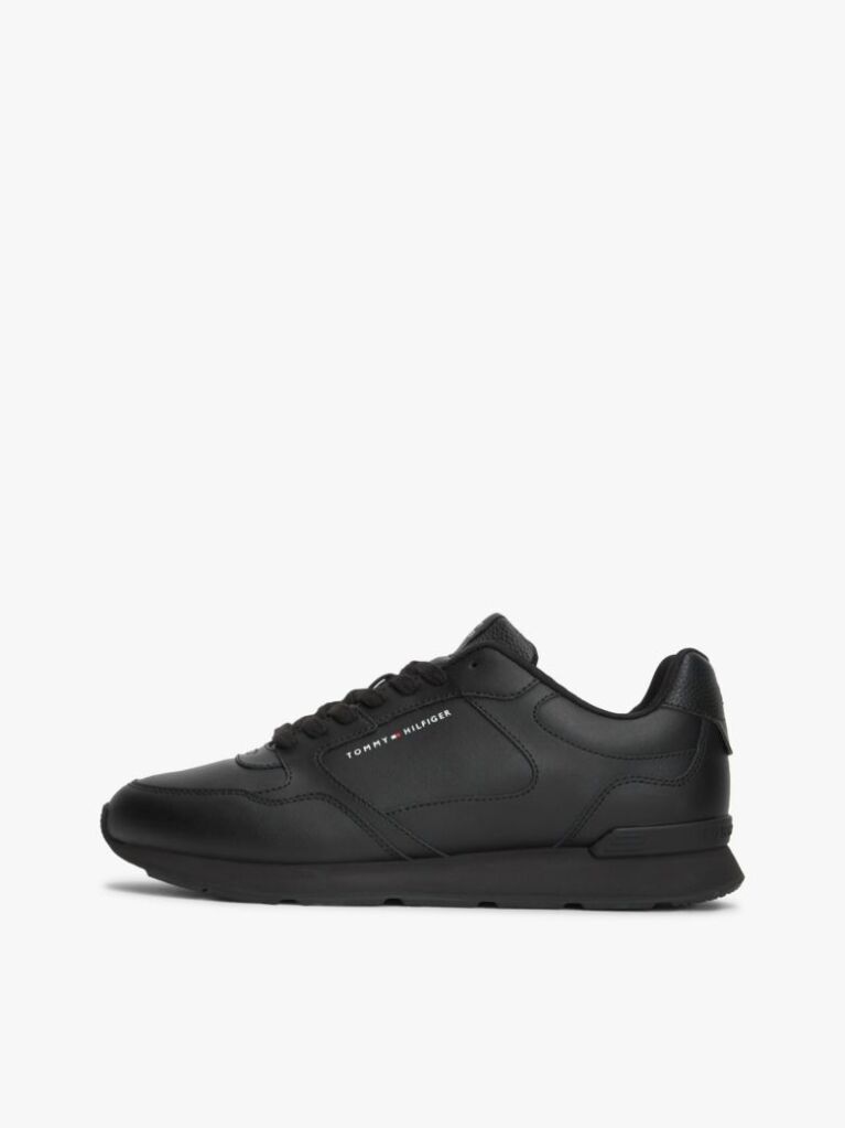 Μαύρο Δερμάτινα Sneakers Με Λογότυπο  Άνδρες