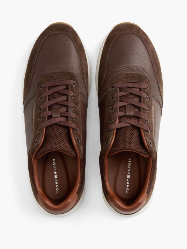 Brown Suede Mixed Texture Trainers  Men