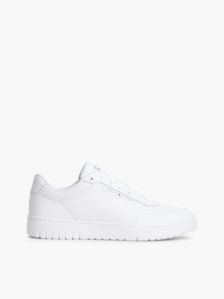 White Mixed Texture Basketball Trainers With Leather  Men