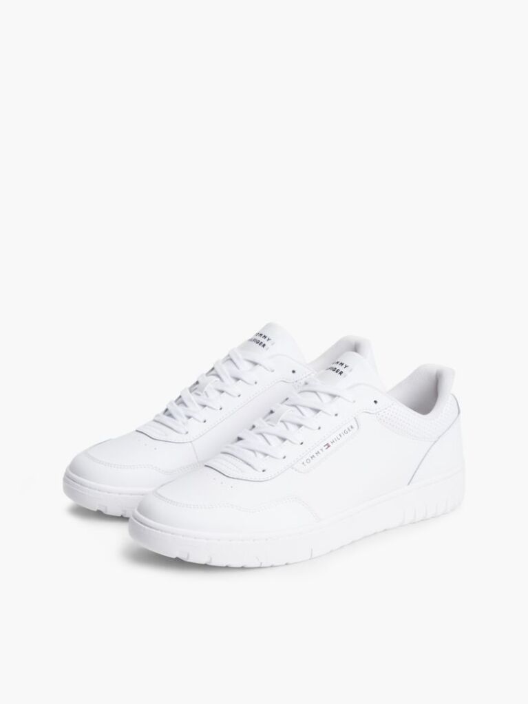 White Mixed Texture Basketball Trainers With Leather  Men