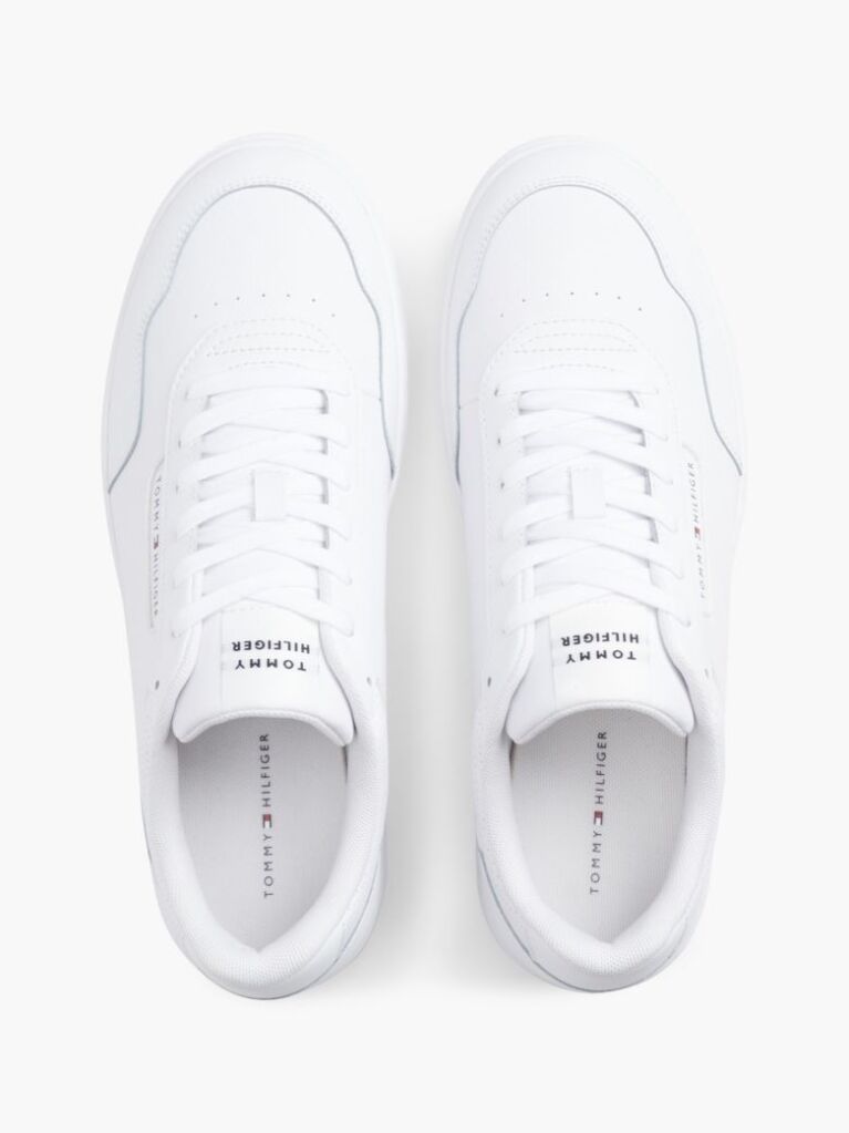 White Mixed Texture Basketball Trainers With Leather  Men